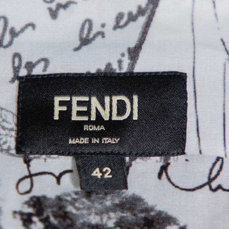 Pre Owned Fendi Monochrome Abstract Printed Cotton Button Front Shirt XL