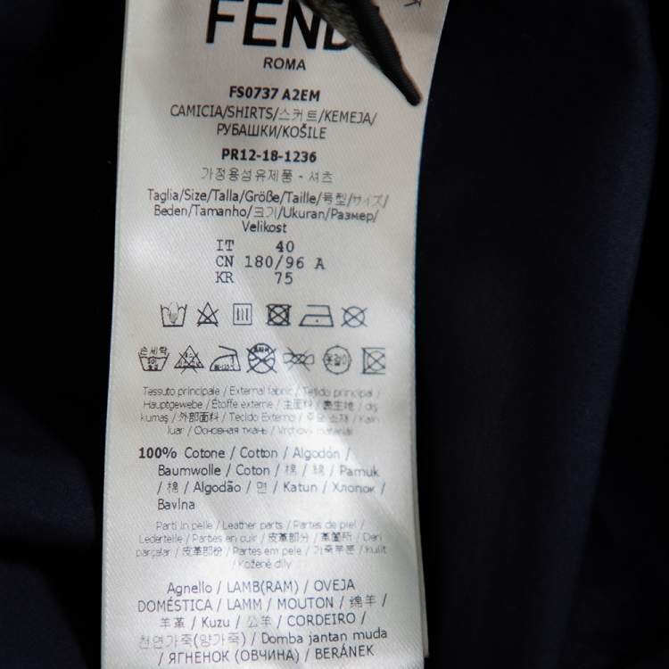Pre Owned Fendi Navy Blue Cotton Monster Eye Applique Detail Button Front Shirt L