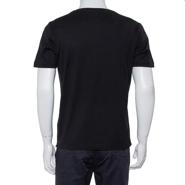 Pre Owned Fendi Black Cotton Logo Detail Crewneck T-Shirt M