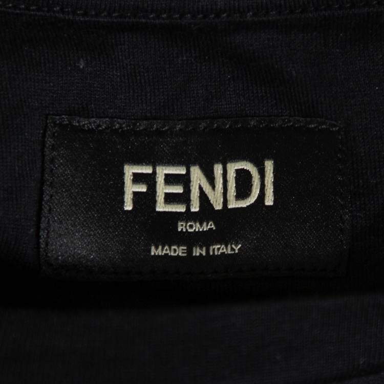 Pre Owned Fendi Black Cotton Logo Detail Crewneck T-Shirt M