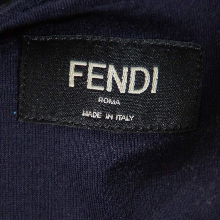 Pre Owned Fendi Navy Blue Cotton Crystal Monster Embellished Crewneck T-Shirt M