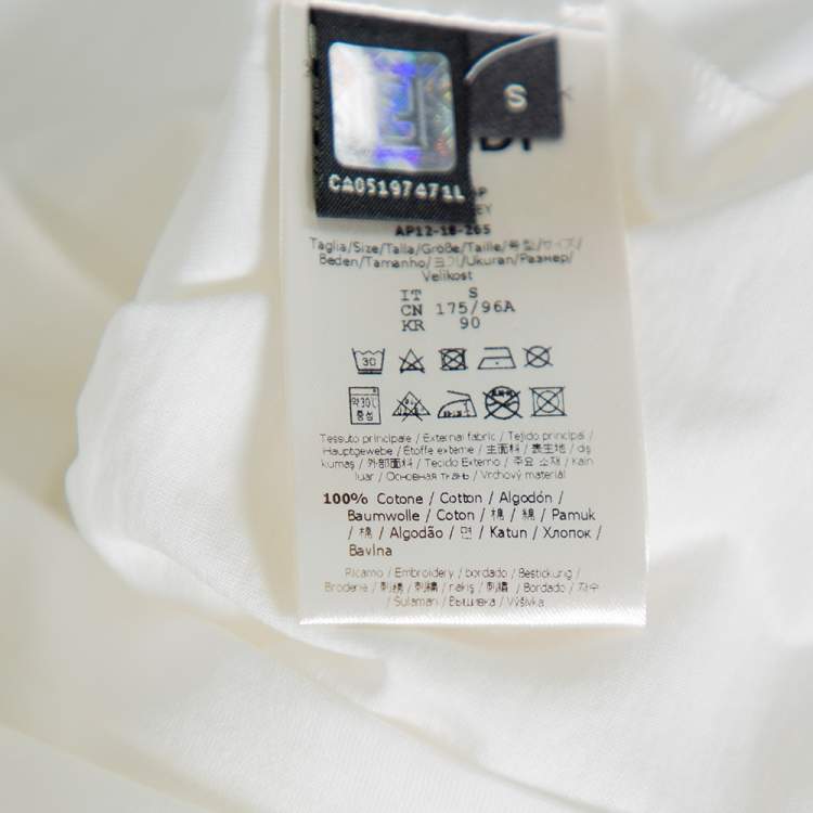 Pre Owned Fendi White Logo Patched Cotton Crewneck T-Shirt S