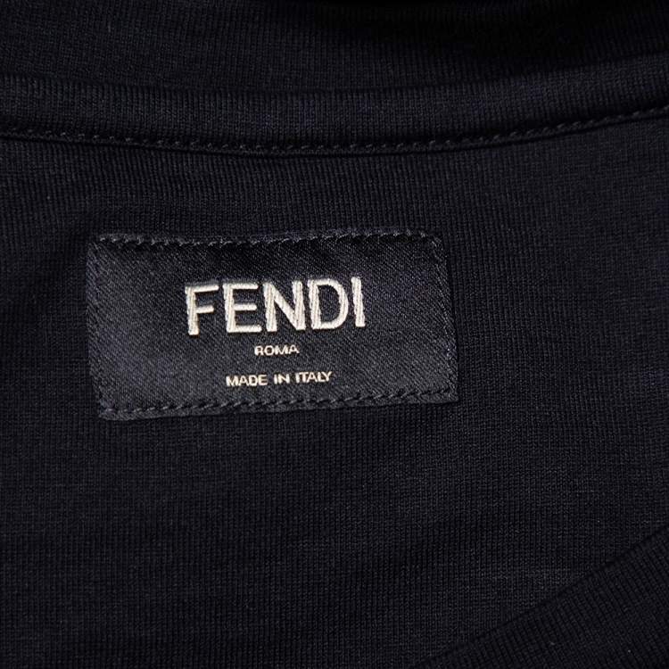 Pre Owned Fendi Black Cotton Diabolic Eyes Embellished T-Shirt XL