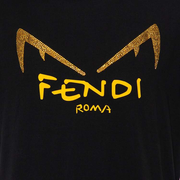 Pre Owned Fendi Black Cotton Diabolic Eyes Embellished T-Shirt XL