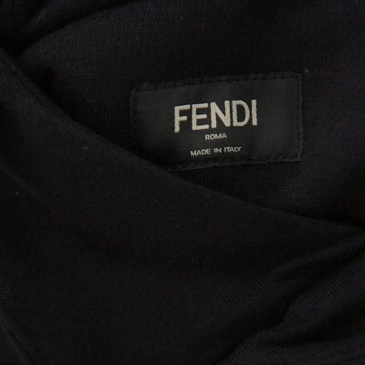 Pre Owned Fendi Black Bag Bugs Appliqué Cotton Hooded Sweatshirt S