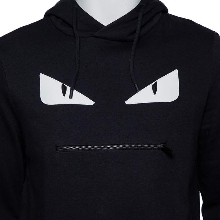 Pre Owned Fendi Black Bag Bugs Appliqué Cotton Hooded Sweatshirt S