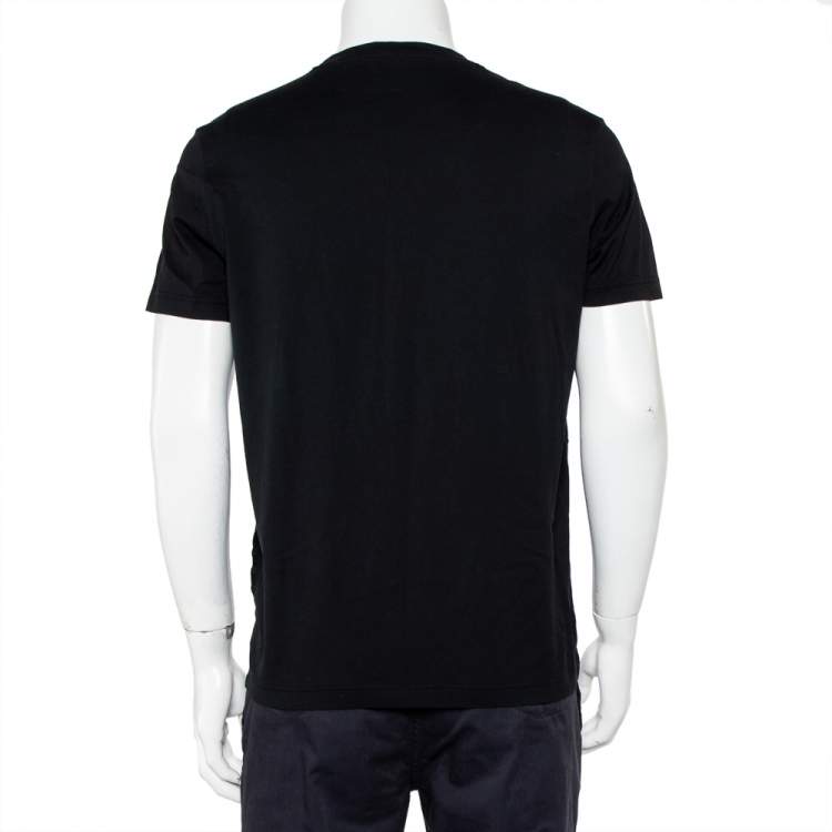 Pre Owned Fendi Black Cotton Logo Detail Crewneck T-Shirt XL