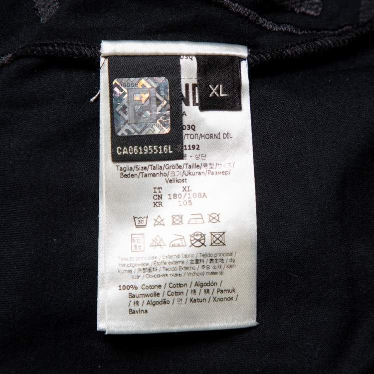 Pre Owned Fendi Black Cotton Logo Detail Crewneck T-Shirt XL