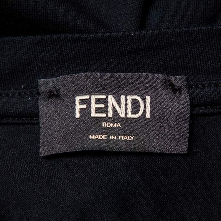Pre Owned Fendi Black Cotton Logo Detail Crewneck T-Shirt XL
