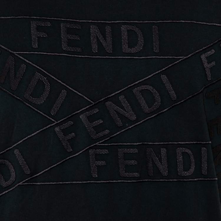 Pre Owned Fendi Black Cotton Logo Detail Crewneck T-Shirt XL