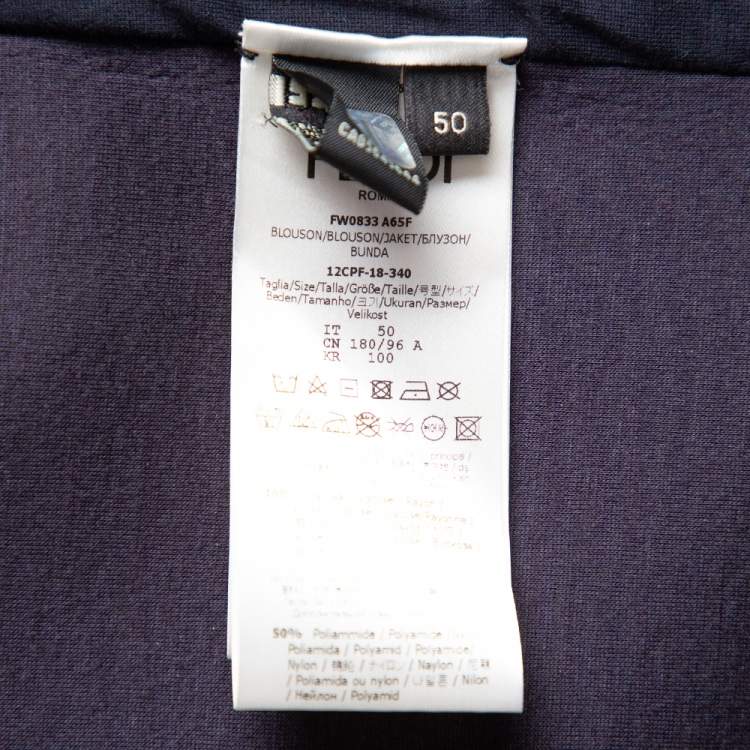 Pre Owned Fendi Midnight Blue Neoprene Logo Printed Bomber Jacket L