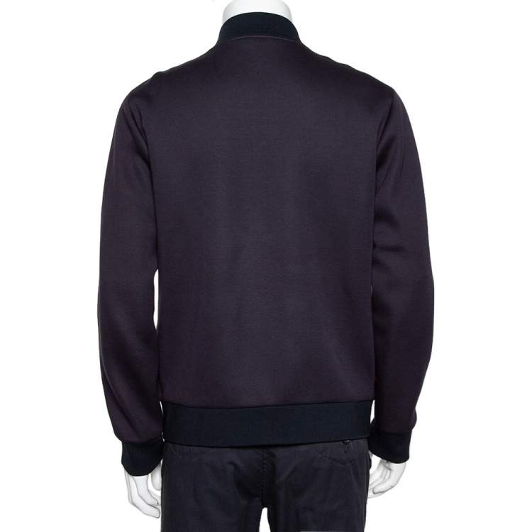 Pre Owned Fendi Midnight Blue Neoprene Logo Printed Bomber Jacket L