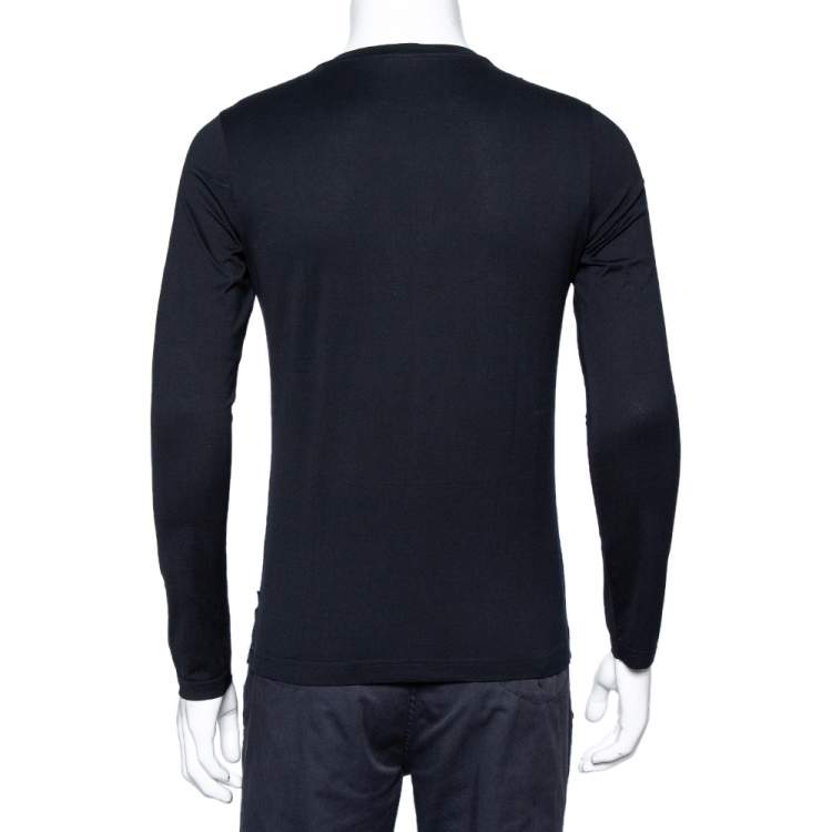 Pre Owned Fendi Black Cotton Monster Eye Patch Zip Mouth Detail Long Sleeve T-Shirt S