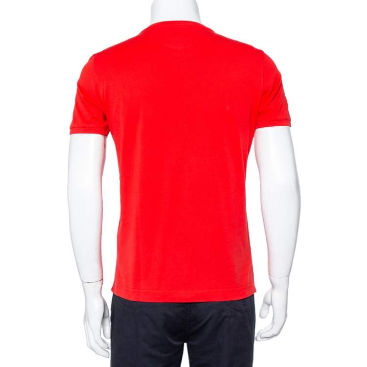 Pre Owned Fendi Red Monster Eye Printed Cotton Crewneck T-Shirt M