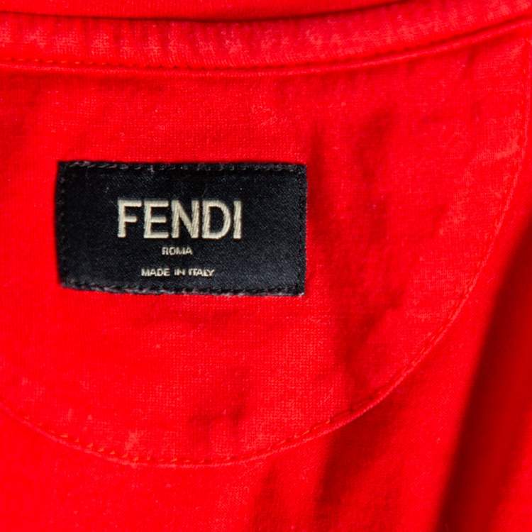 Pre Owned Fendi Red Monster Eye Printed Cotton Crewneck T-Shirt M