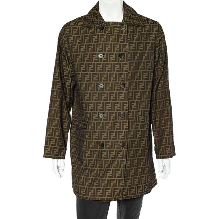 Pre Owned Fendi Brown Zucca Monogram Double Breasted Coat L