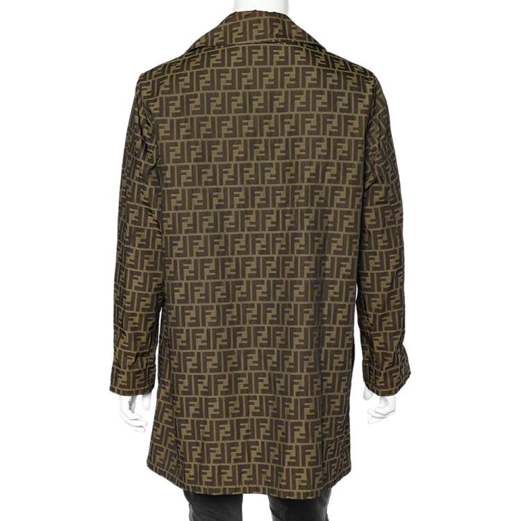 Pre Owned Fendi Brown Zucca Monogram Double Breasted Coat L