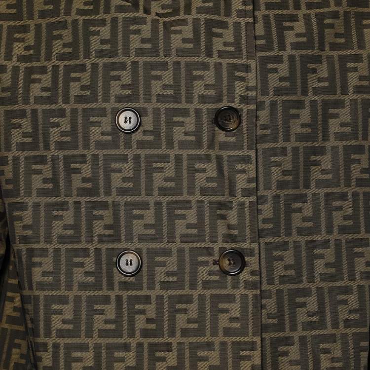 Pre Owned Fendi Brown Zucca Monogram Double Breasted Coat L