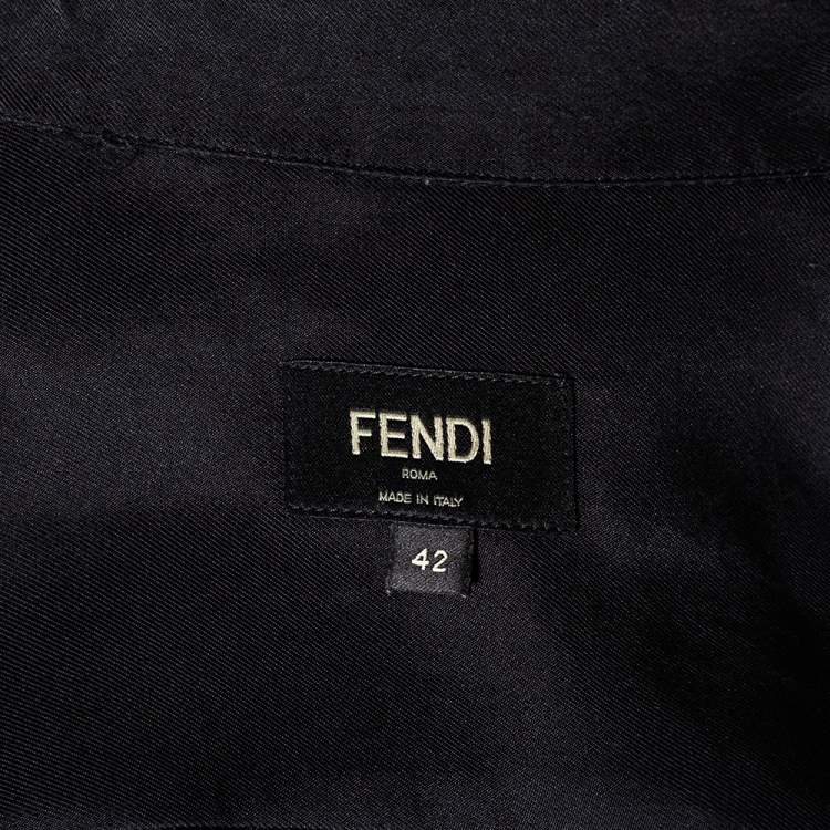 Pre Owned Fendi Black Silk Logo Printed Hem Detail Short Sleeve Shirt XL