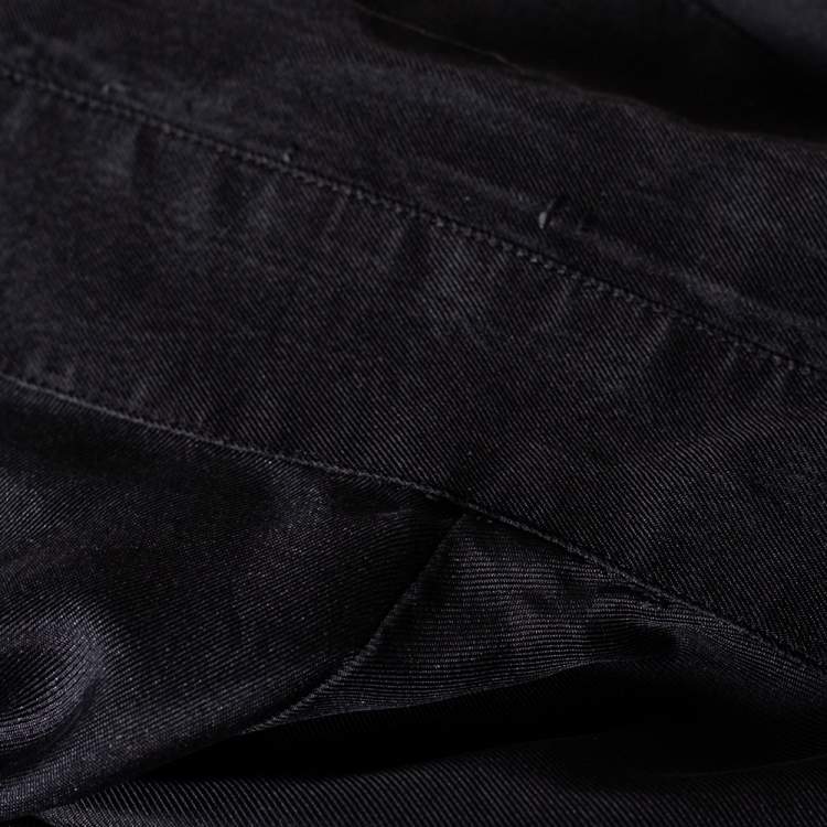 Pre Owned Fendi Black Silk Logo Printed Hem Detail Short Sleeve Shirt XL