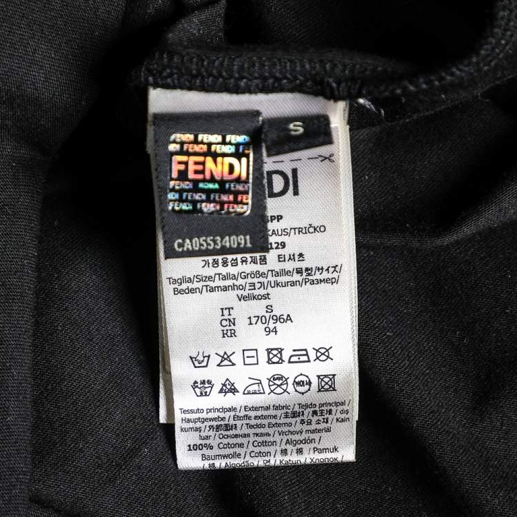 Pre Owned Fendi Black Logo Printed Cotton Knit Crewneck T-Shirt S