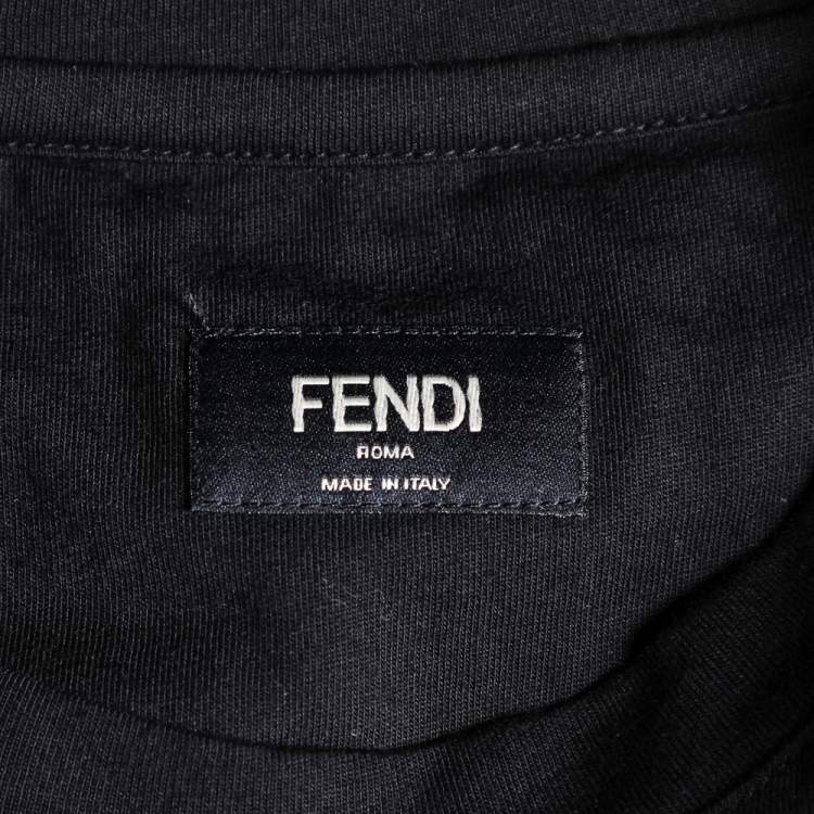 Pre Owned Fendi Black Logo Printed Cotton Knit Crewneck T-Shirt S