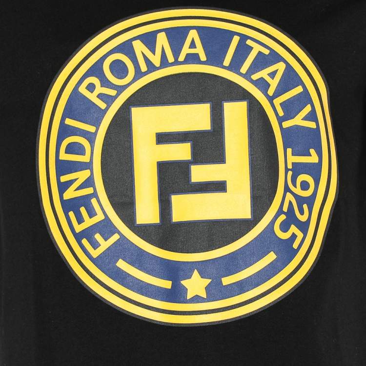 Pre Owned Fendi Black Logo Printed Cotton Knit Crewneck T-Shirt S