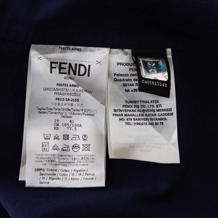 Pre Owned Fendi Navy Blue Cotton Zucca Monogram Collar Detail Shirt XL