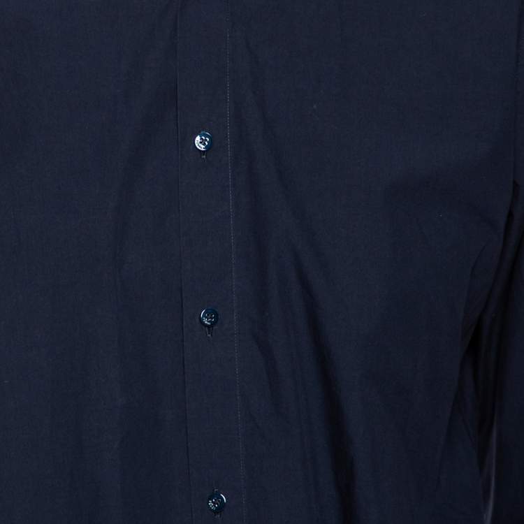 Pre Owned Fendi Navy Blue Cotton Zucca Monogram Collar Detail Shirt XL