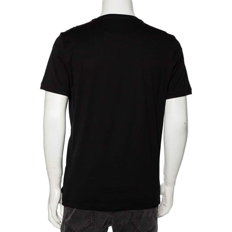 Pre Owned Fendi Black Cotton Bag Bug Leather Inlay Detailed Short Sleeve T-Shirt XL