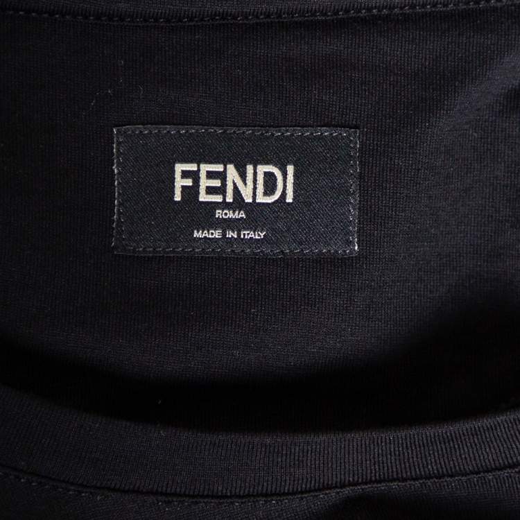 Pre Owned Fendi Black Cotton Bag Bug Leather Inlay Detailed Short Sleeve T-Shirt XL