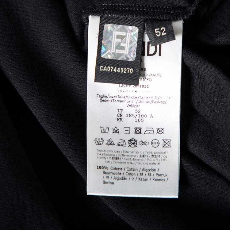 Pre Owned Fendi Black Cotton Bag Bug Leather Inlay Detailed Short Sleeve T-Shirt XL