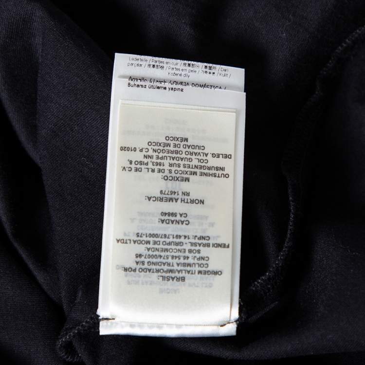 Pre Owned Fendi Black Cotton Bag Bug Leather Inlay Detailed Short Sleeve T-Shirt XL