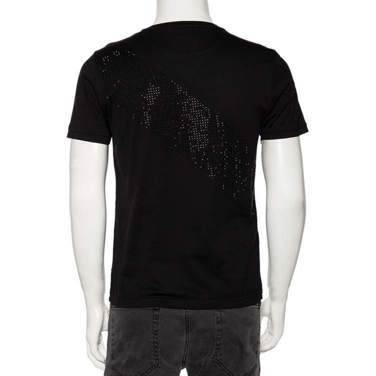 Pre Owned Fendi Black Cotton Bag Bug Embellished Short Sleeve T-Shirt XS
