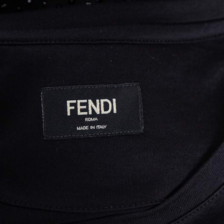Pre Owned Fendi Black Cotton Bag Bug Embellished Short Sleeve T-Shirt XS