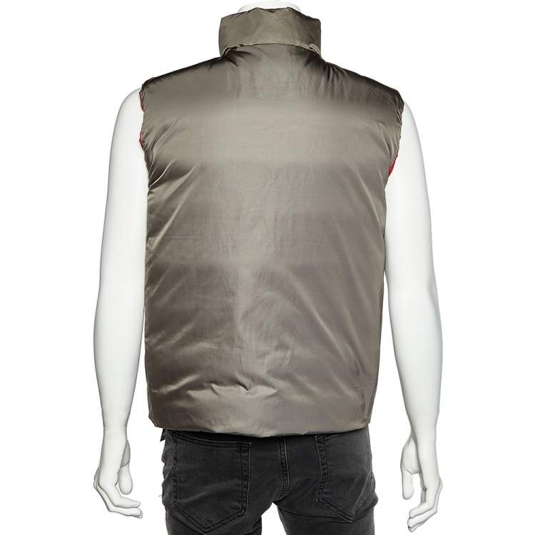 Pre Owned Fendi Grey & Red Synthetic Monster Face Detail Reversible Quilted Vest L