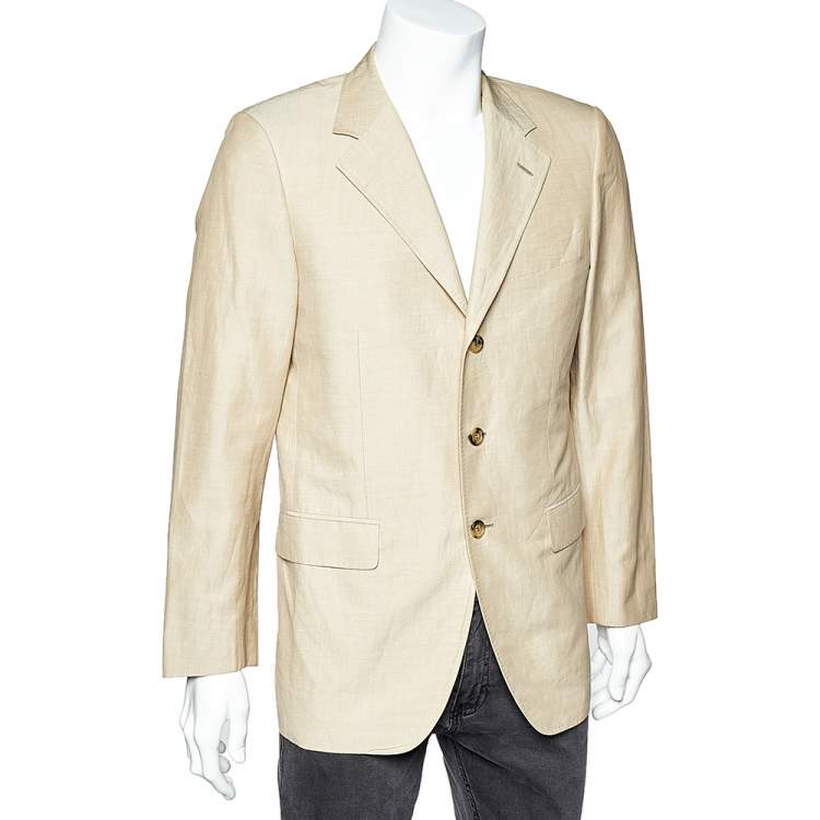 Pre Owned Fendi Beige Cotton & Ramie Button Front Blazer L