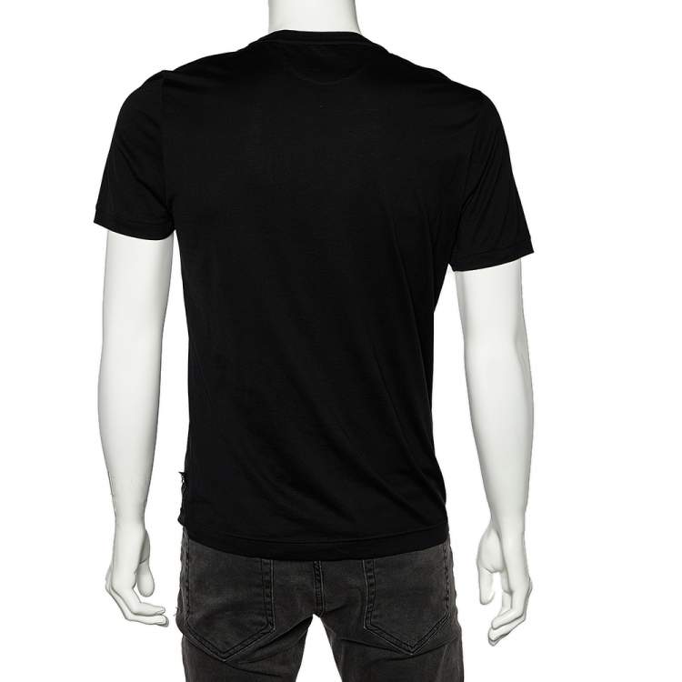 Pre Owned Fendi Black Cotton Studded Leather Bag Bugs Detail Crewneck T-Shirt M