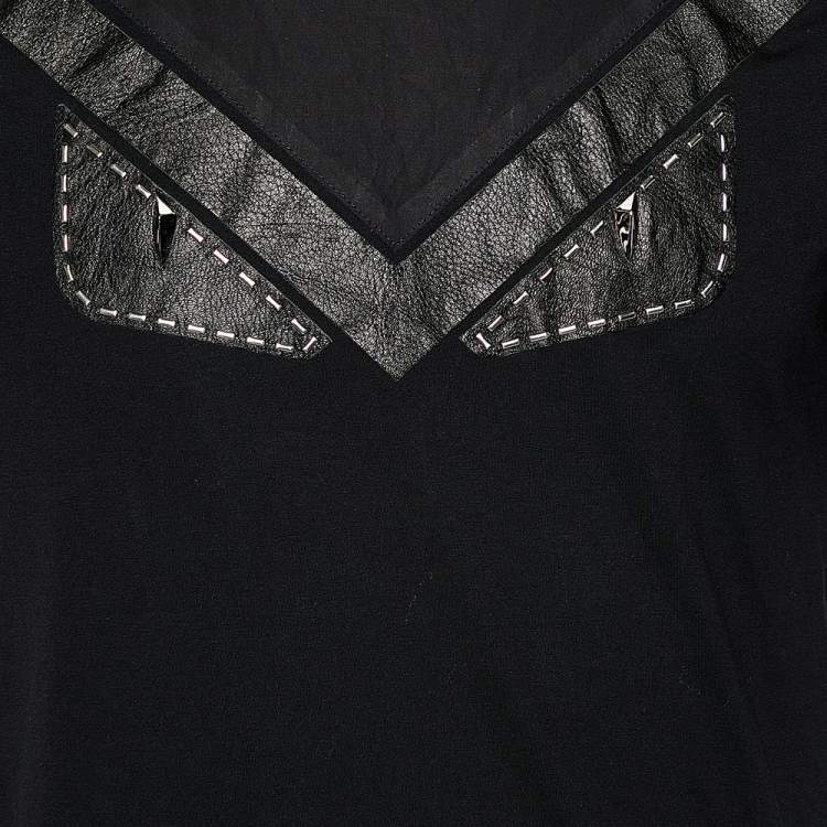 Pre Owned Fendi Black Cotton Studded Leather Bag Bugs Detail Crewneck T-Shirt M
