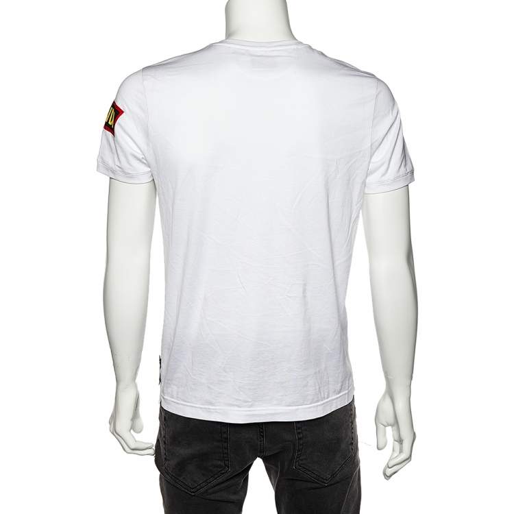 Pre Owned Fendi White Paint Logo Love Printed Cotton Crewneck T-Shirt M