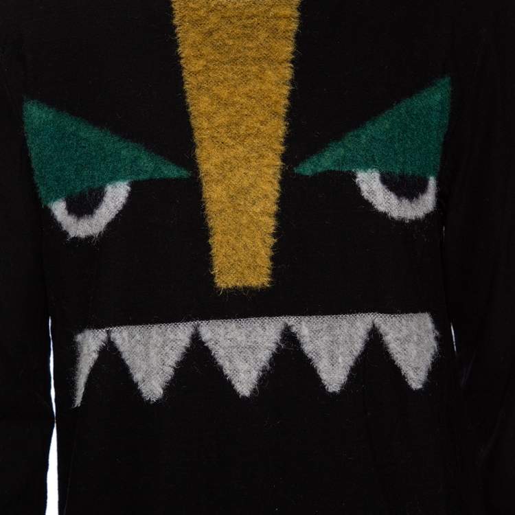 Pre Owned Fendi Black Monster Wool & Mohair Jacquard Sweater XL