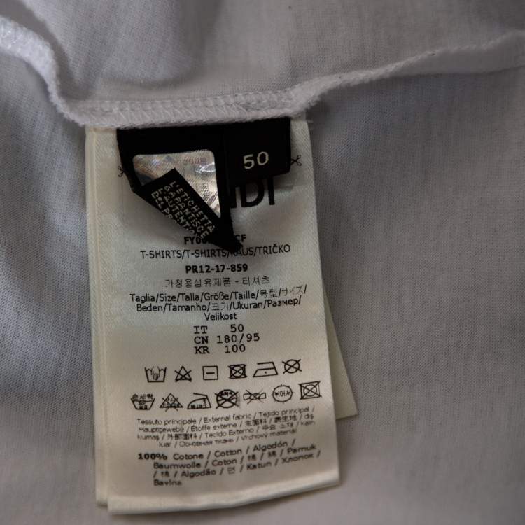 Pre Owned Fendi White Cotton Face Patch Appliqued Short Sleeve T-Shirt L