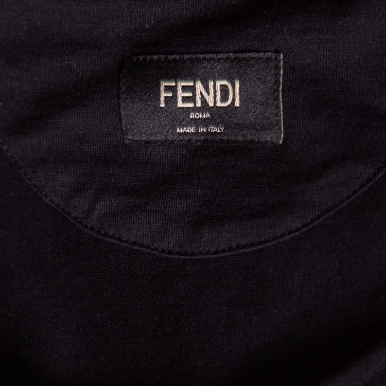 Pre Owned Fendi Black Cotton Monster Logo Appliqued Short Sleeve T-Shirt L 