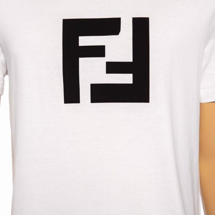 Pre Owned Fendi White Cotton Knit Logo Print Detail T-Shirt L
