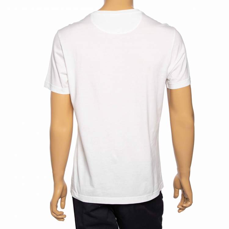 Pre Owned Fendi White Cotton Knit Logo Print Detail T-Shirt L