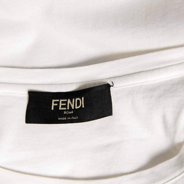 Pre Owned Fendi White Cotton Knit Logo Print Detail T-Shirt L