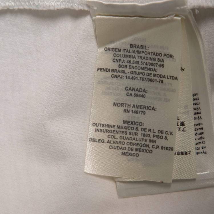 Pre Owned Fendi White Cotton Knit Logo Print Detail T-Shirt L