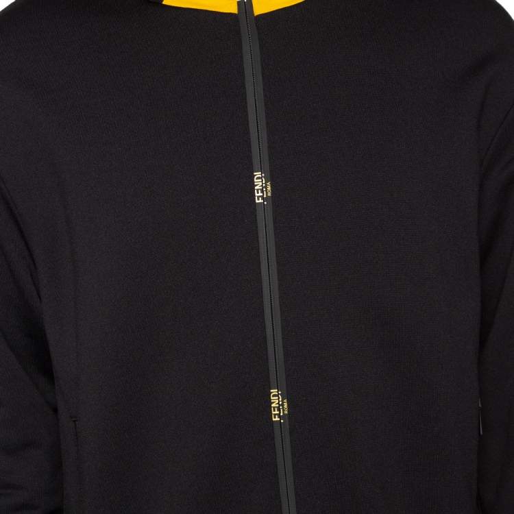 مملوكة مسبقًا Fendi Black Jersey Knit Color Block Hooded Sweatshirt L