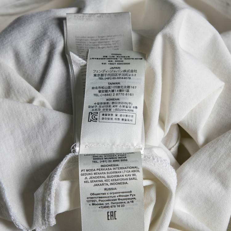 Pre Owned Fendi Off White Cotton Embroidered Logo Appliqued T-Shirt M