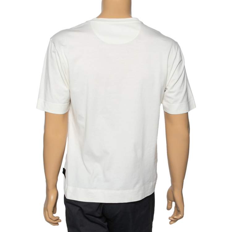 Pre Owned Fendi Off White Cotton Embroidered Logo Appliqued T-Shirt M